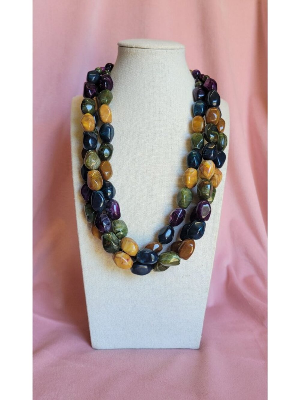 Colorful Purple Blue Green yellow Layered Multi-strand Beaded Costume Necklace